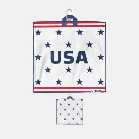 Uther Pocket Golf Towel – Premium Microfiber Towel with Carabiner Clip, Golf Accessories – 11 Inch x 11 Inch, US White Print